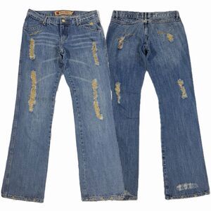 Vintage Y2K Apple Bottoms Bootcut Jeans Sz 8 Gold Glitter Distressed Embroidered